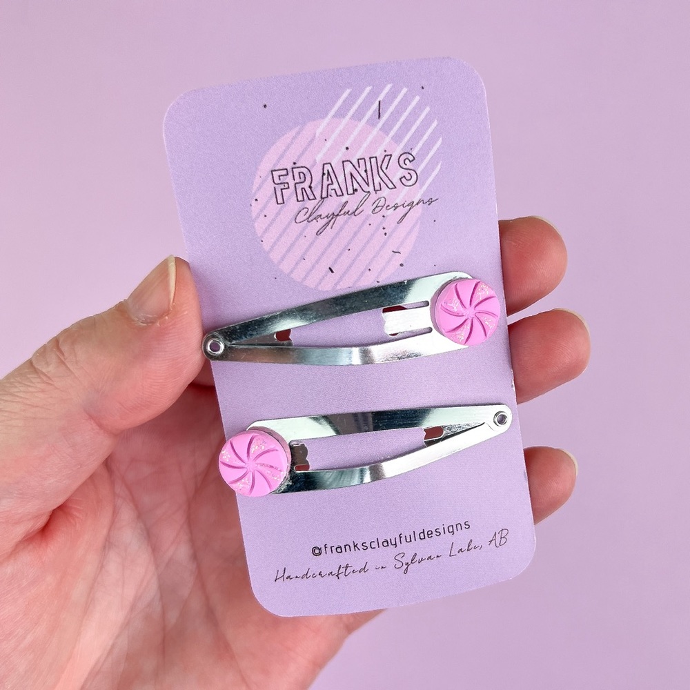 Sparkly Pink Festive Candy Handmade Polymer Clay Hair Clips